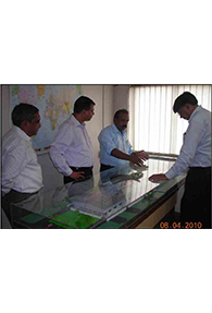 Mr. Prince K. Philip - Head Works explaining the layout of SKM Metal Processors to  Mr.Piyush Gupta - VP Marketing from Tata Steel Ltd. in the presence of Mr. Anurag Pandey and Mr. Amruth Lal Kothari - Director SKM Steels Ltd.